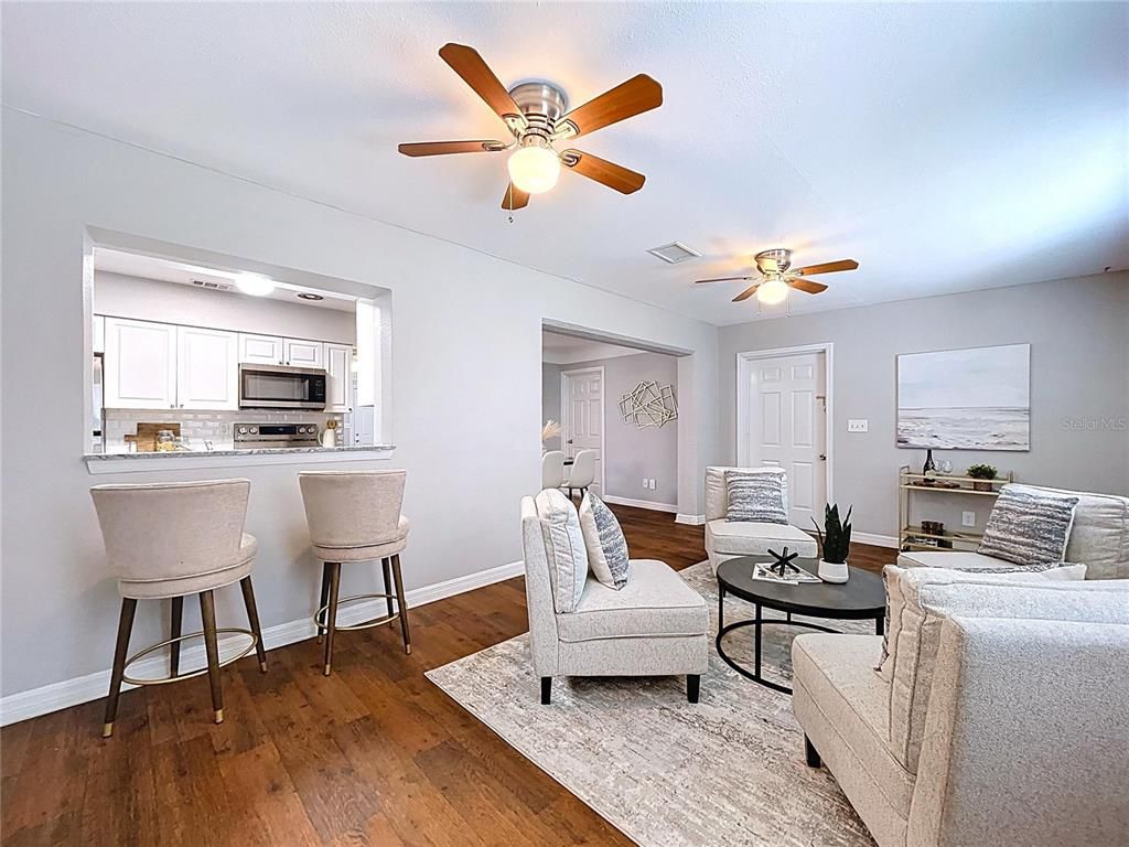 Interior, Kitchen, Living room, Stainless Steel Appliances, Wood Texture Flooring
