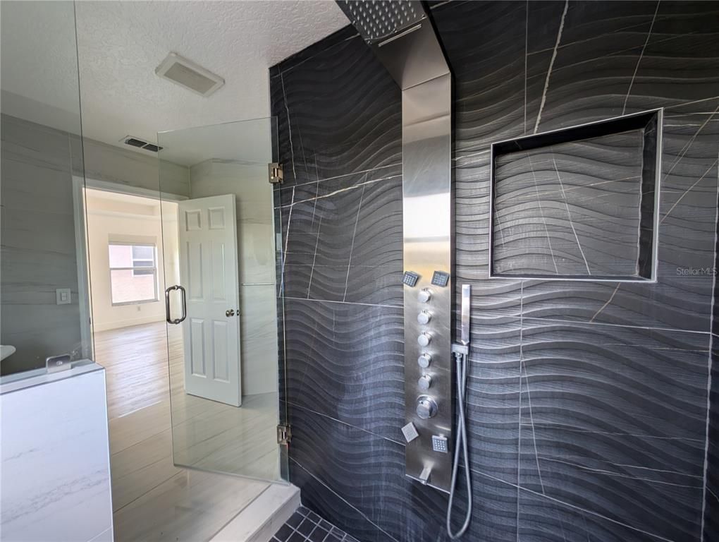 Bathroom, Glass Shower, Interior, Wood Texture Flooring
