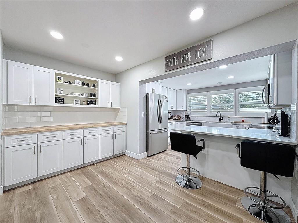 Interior, Kitchen, Recessed Lighting, Wood Texture Flooring
