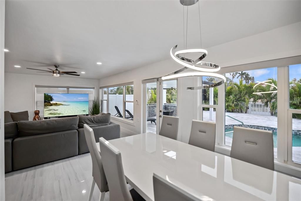 Dining room, Interior, Kitchen, Living room, Marble, Pendant Lights, Recessed Lighting, Water