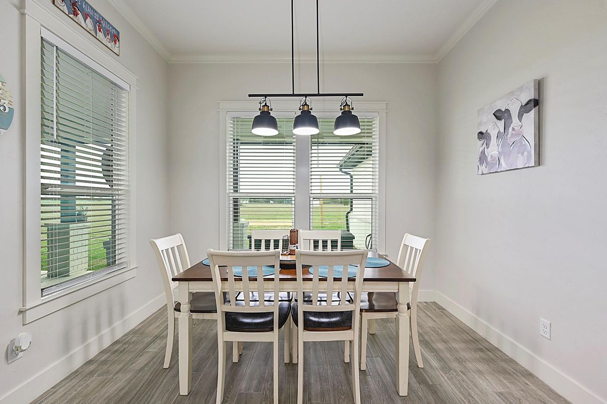 Dining room, Interior, Pendant Lights, Wood Texture Flooring