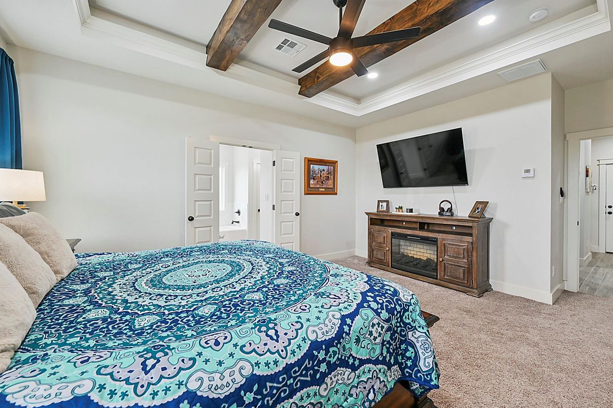 Bedroom, Interior, Recessed Lighting, Wooden Beams