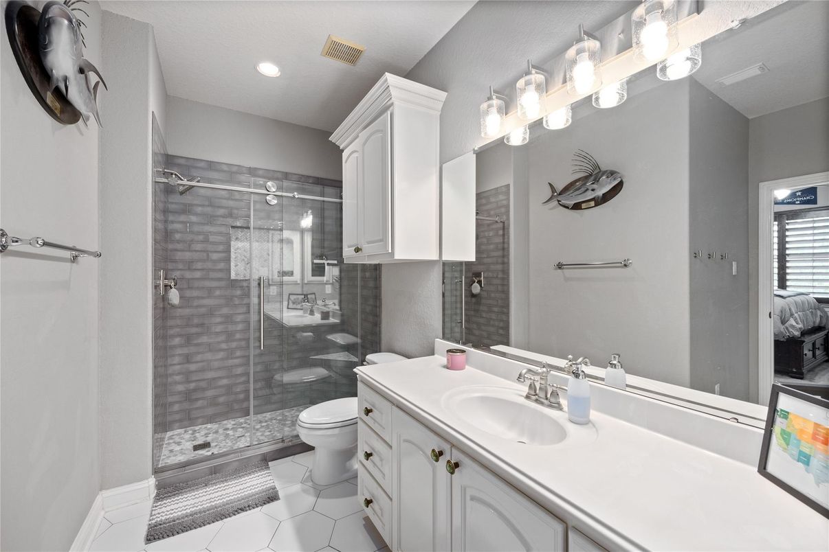 Bathroom, Glass Shower, Interior, Recessed Lighting