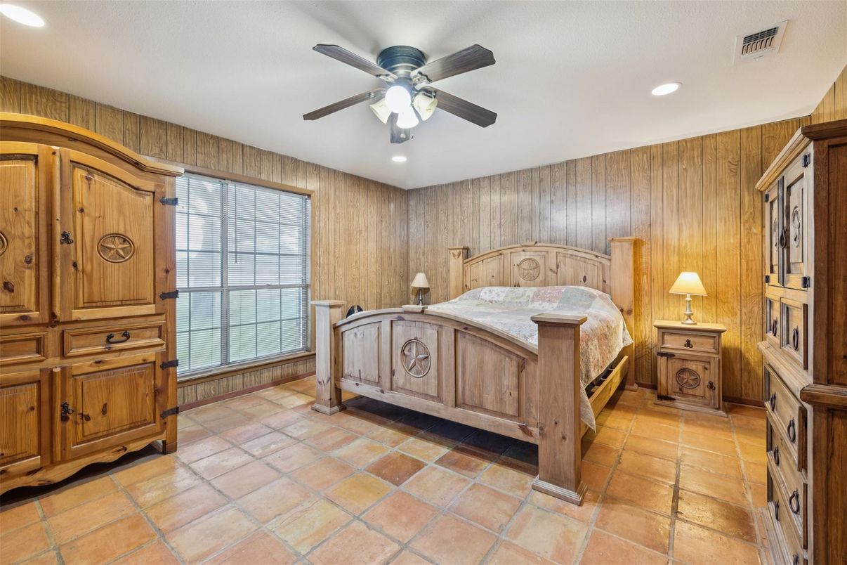 Bedroom, Interior, Recessed Lighting, Wooden Walls