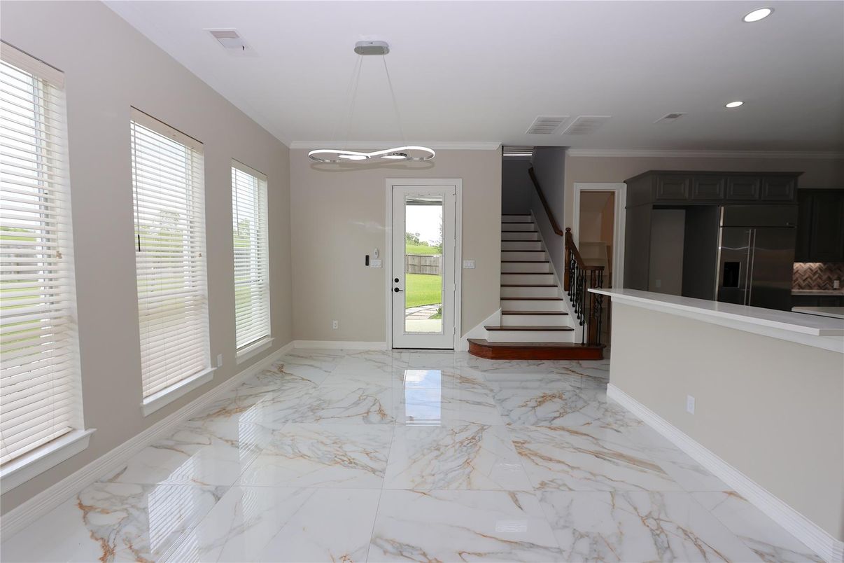 Interior, Kitchen, Marble, Pendant Lights, Recessed Lighting
