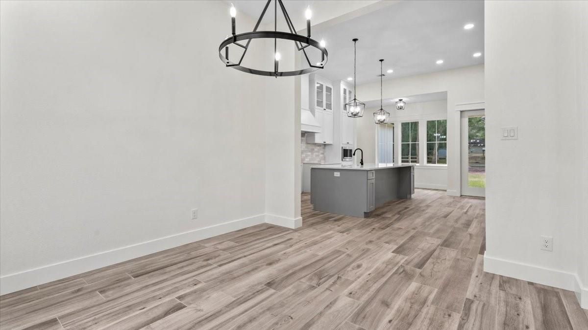 Interior, Kitchen, Pendant Lights, Recessed Lighting, Wood Texture Flooring