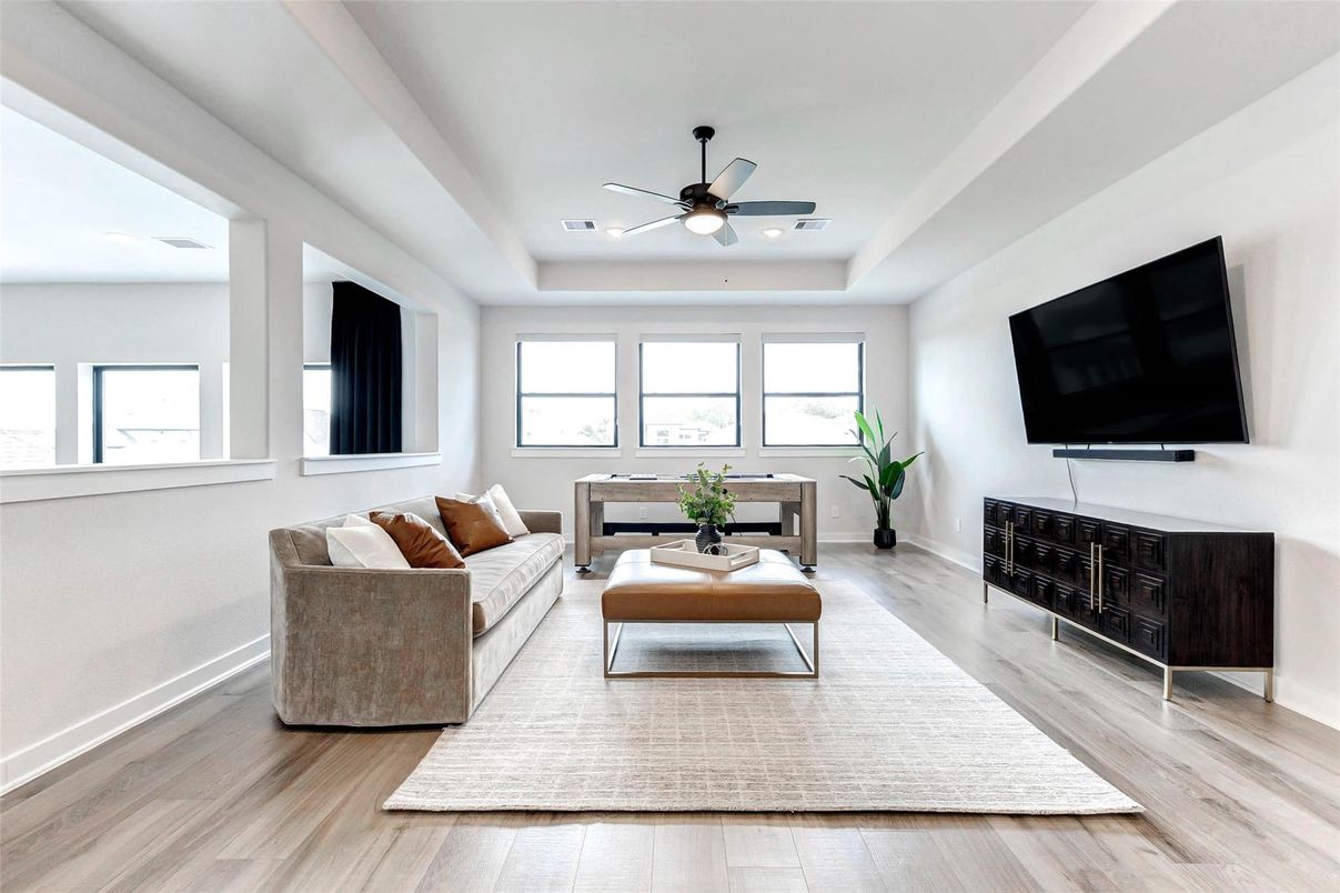Interior, Living room, Recessed Lighting, Wood Texture Flooring