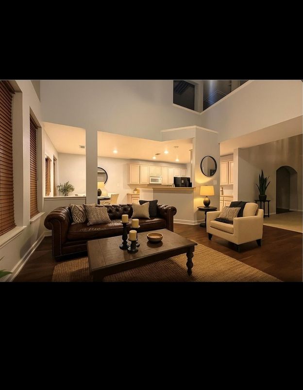 Interior, Kitchen, Living room, Recessed Lighting, Wood Texture Flooring