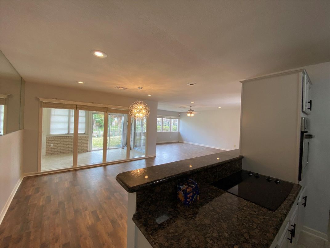 Chandelier, Empty room, Interior, Recessed Lighting, Wood Texture Flooring