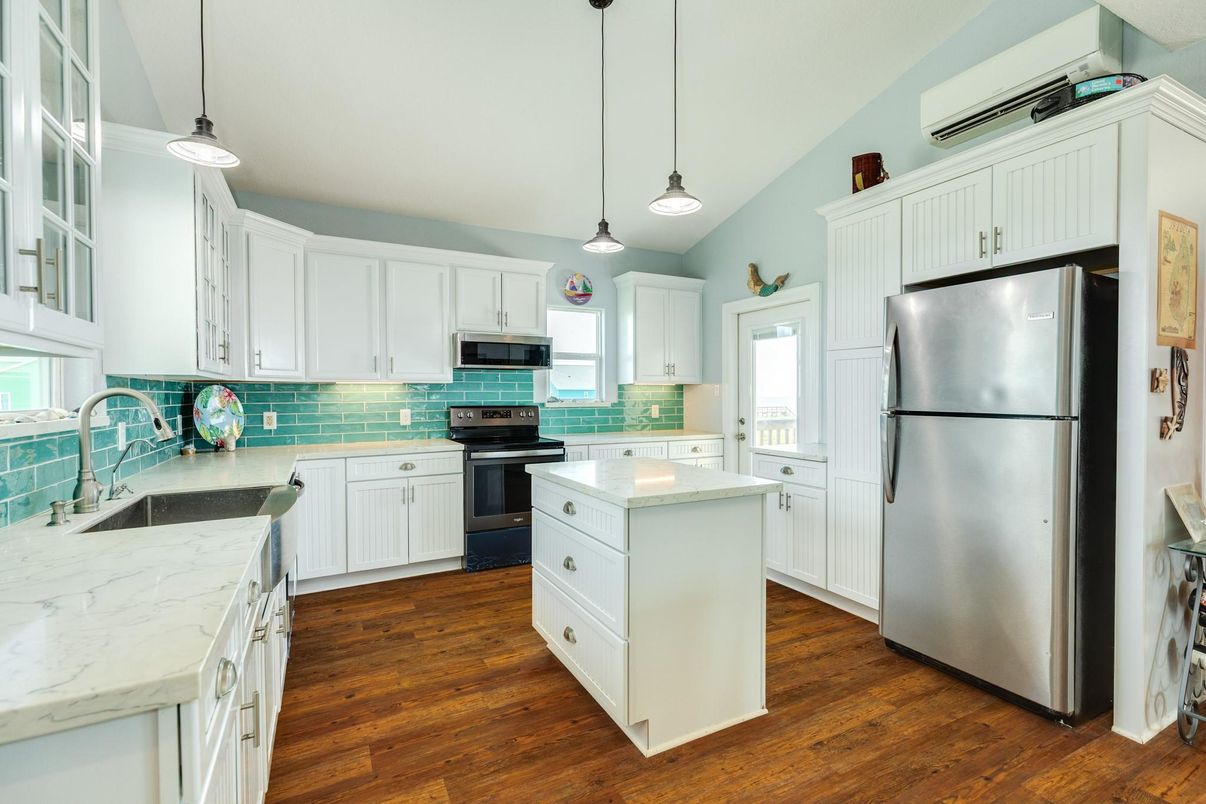 Interior, Kitchen, Pendant Lights, Stainless Steel Appliances, Wood Texture Flooring