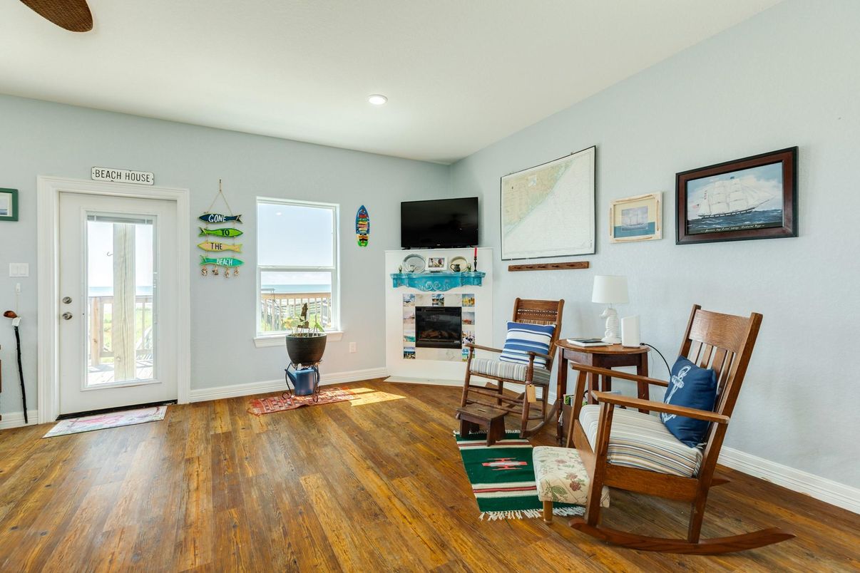 Fireplace, Interior, Recessed Lighting, Wood Texture Flooring