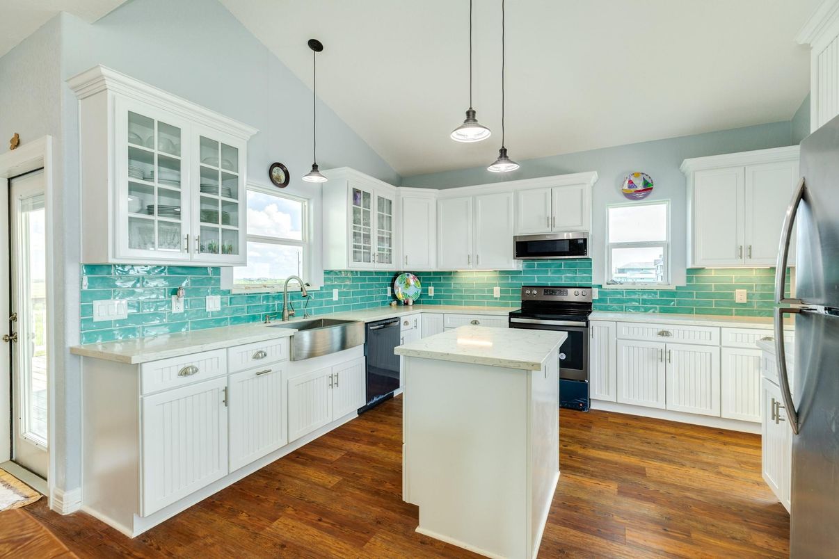 Interior, Kitchen, Pendant Lights, Stainless Steel Appliances, Wood Texture Flooring