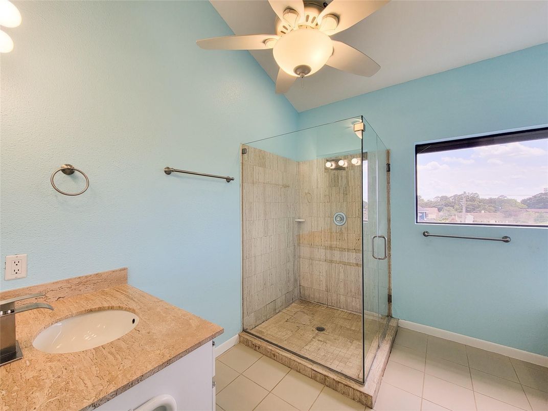 Bathroom, Glass Shower, Interior, Recessed Lighting