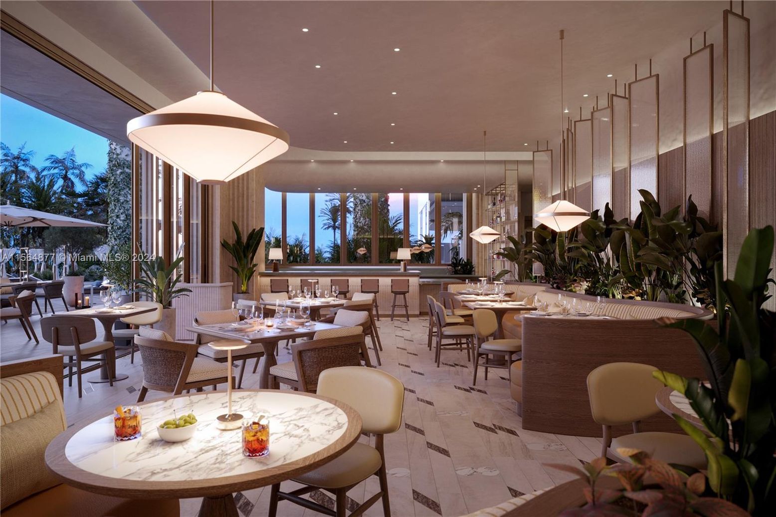Dining room, Interior, Marble, Pendant Lights, Recessed Lighting