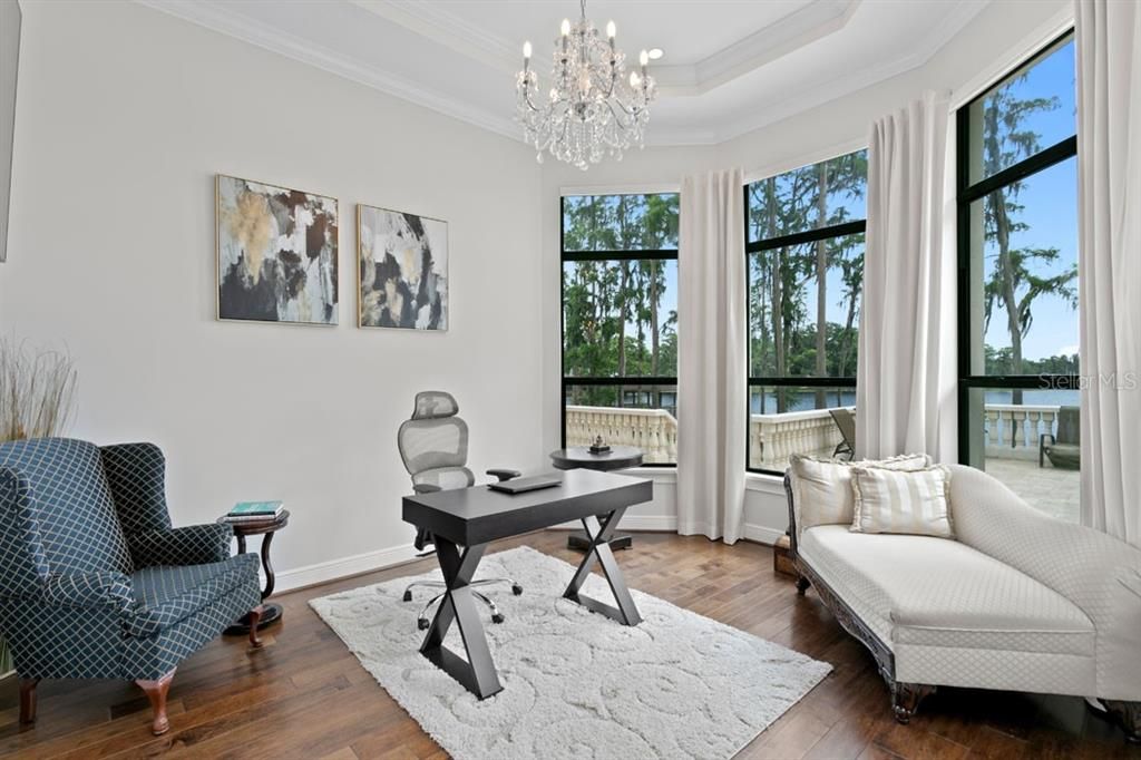 Chandelier, Home Office, Interior, Water, Wood Texture Flooring