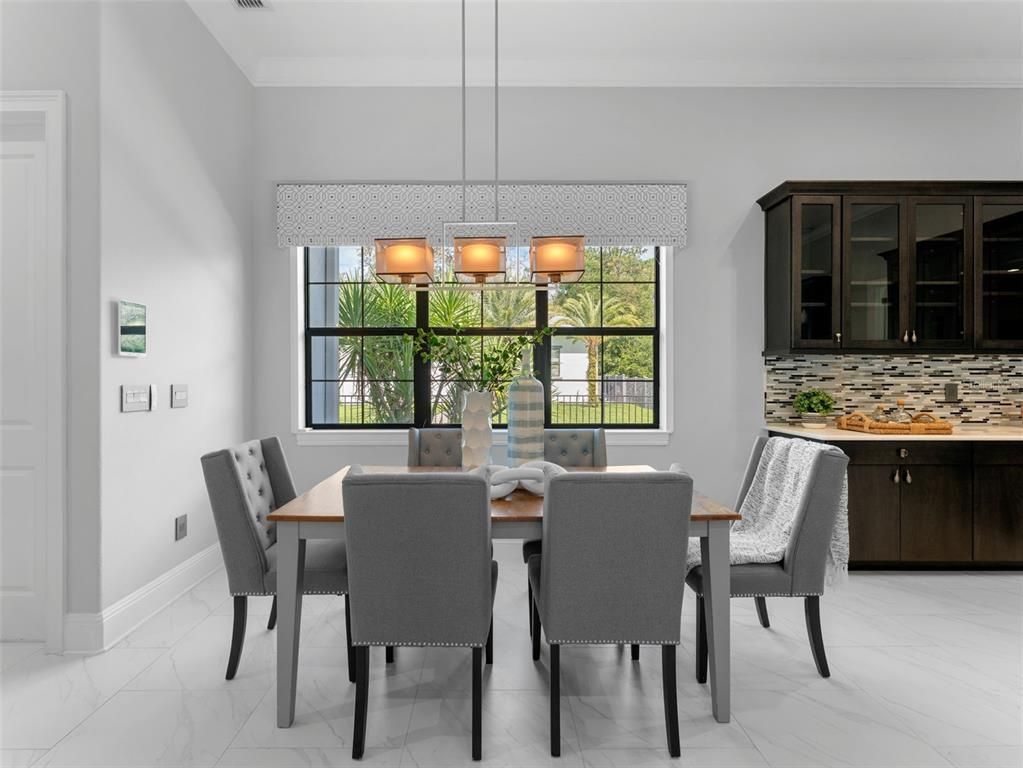 Dining room, Interior, Marble, Pendant Lights