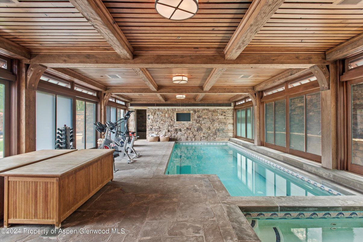Fitness Equipment, Interior, Pool, Stone Walls, Wooden Beams, Wooden Ceilings