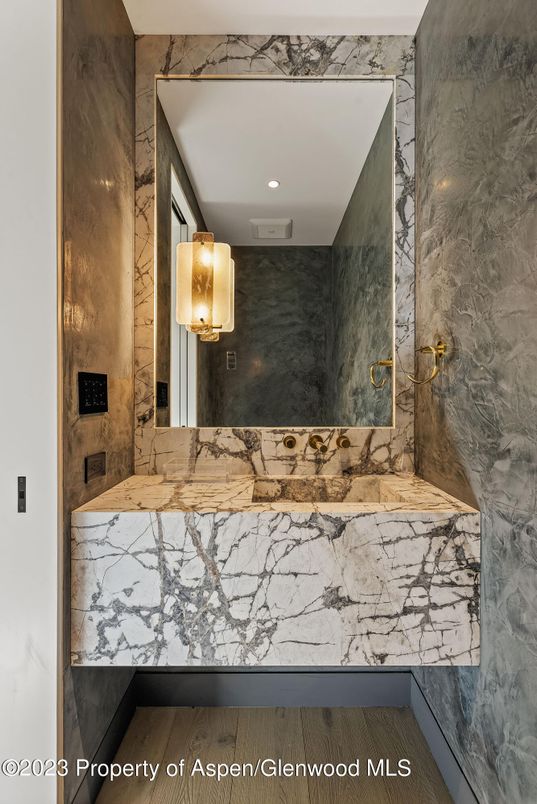 Bathroom, Interior, Marble Walls, Recessed Lighting