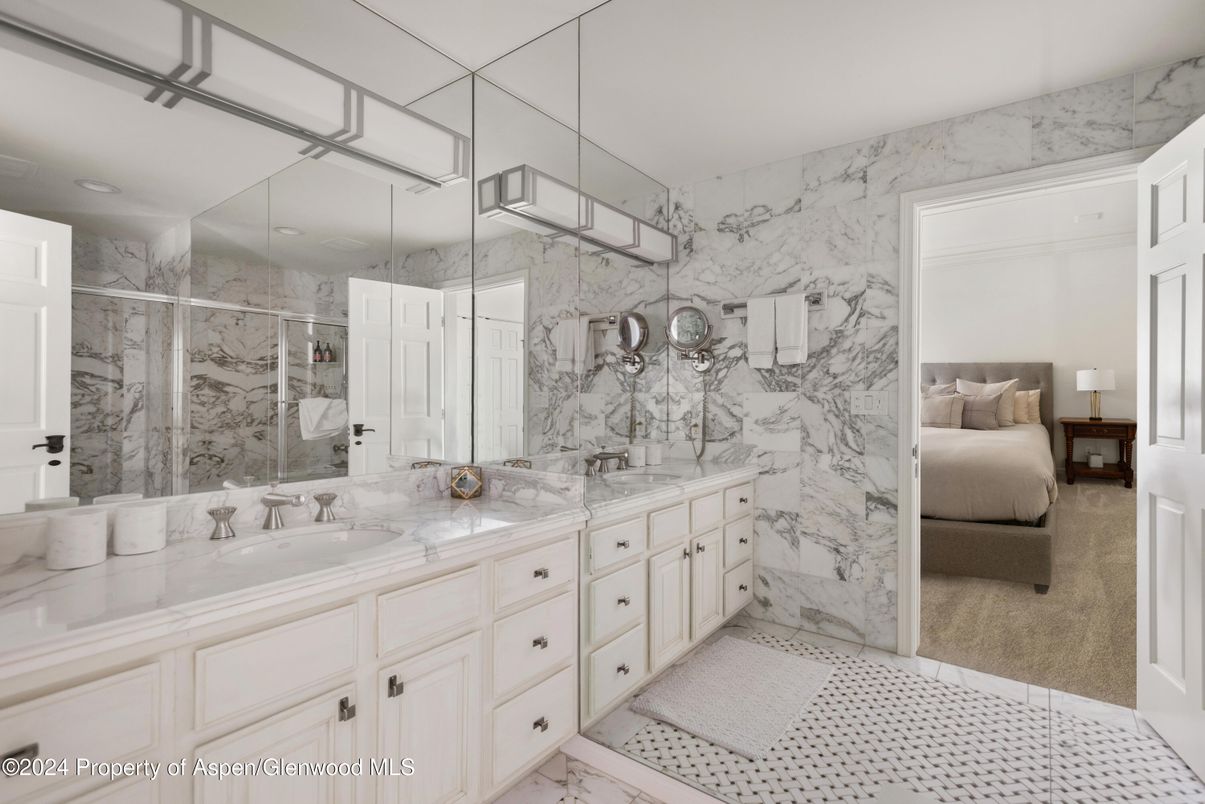Bathroom, Bedroom, Dual Sink Vanities, Interior, Marble, Marble Walls
