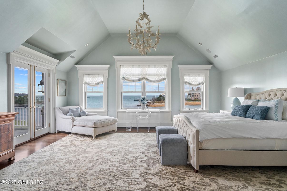 Bedroom, Chandelier, Interior, Water, Wood Texture Flooring