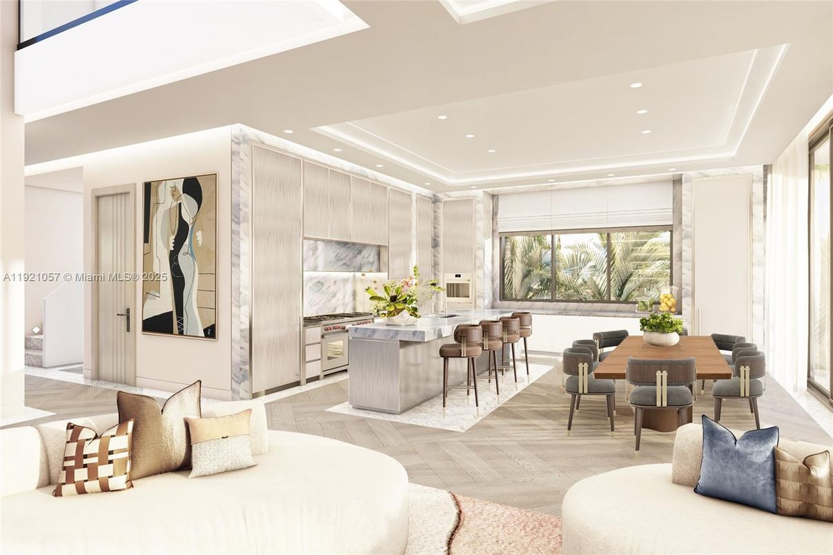 Dining room, Interior, Kitchen, Recessed Lighting, Stainless Steel Appliances, Wood Texture Flooring