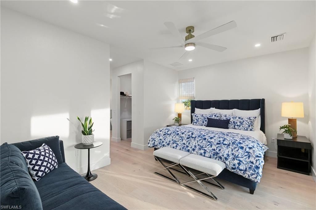 Bedroom, Interior, Recessed Lighting, Wood Texture Flooring