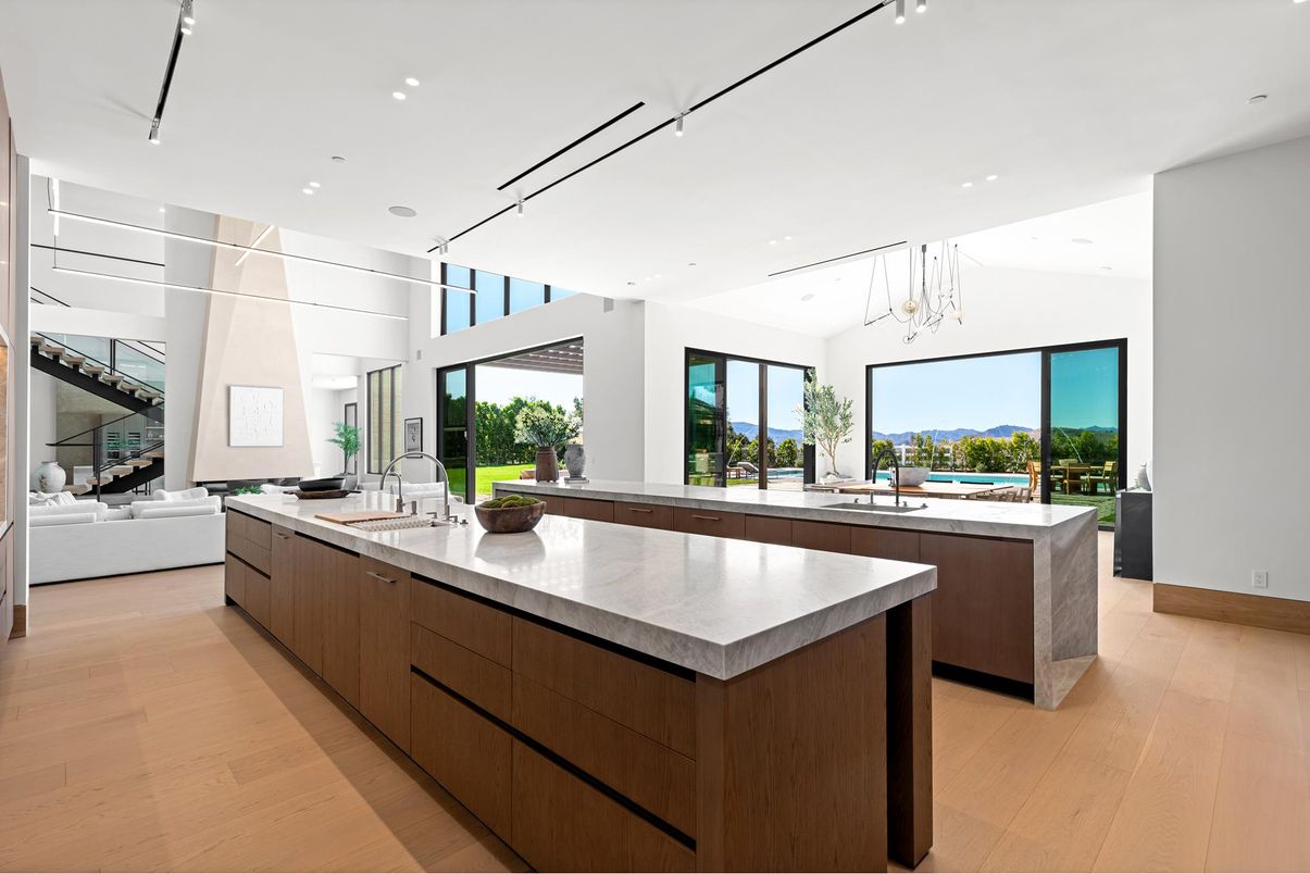 Interior, Kitchen, Living room, Pendant Lights, Recessed Lighting, Wood Texture Flooring