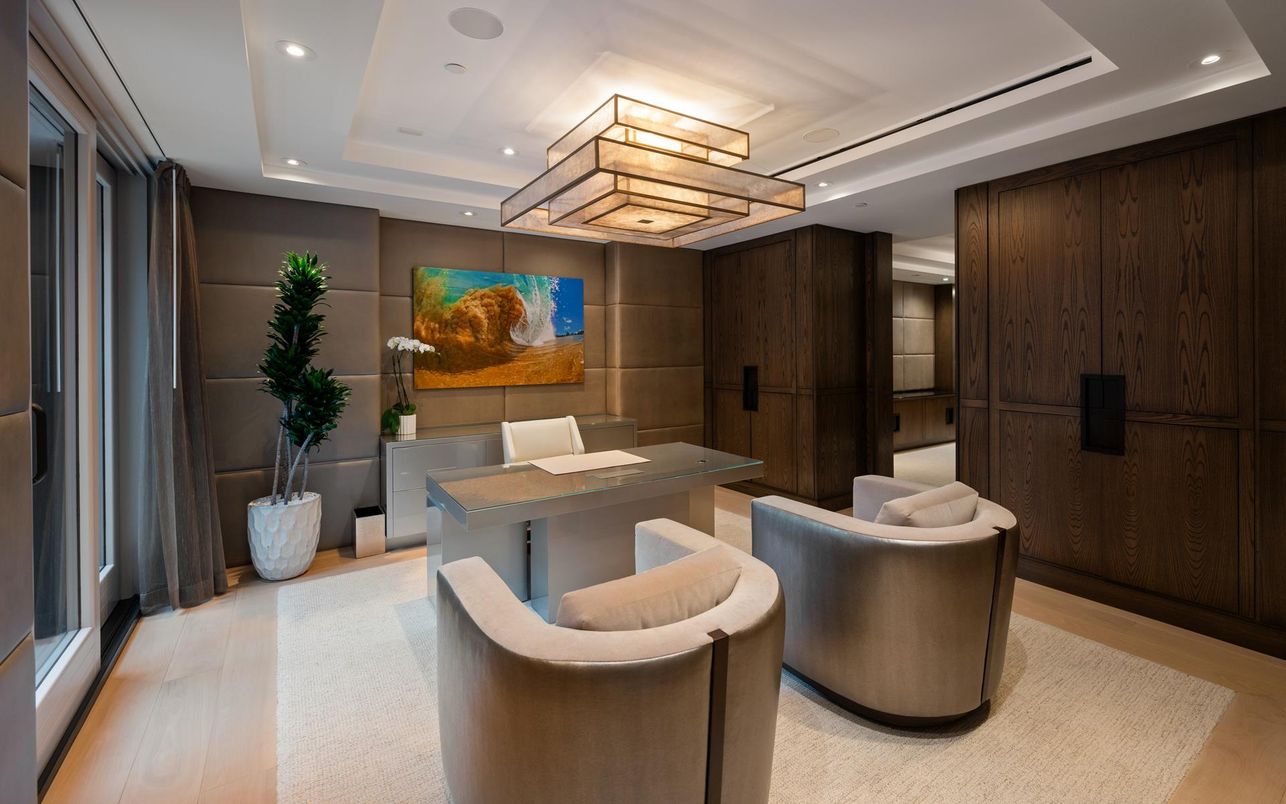 Home Office, Interior, Recessed Lighting, Wood Texture Flooring