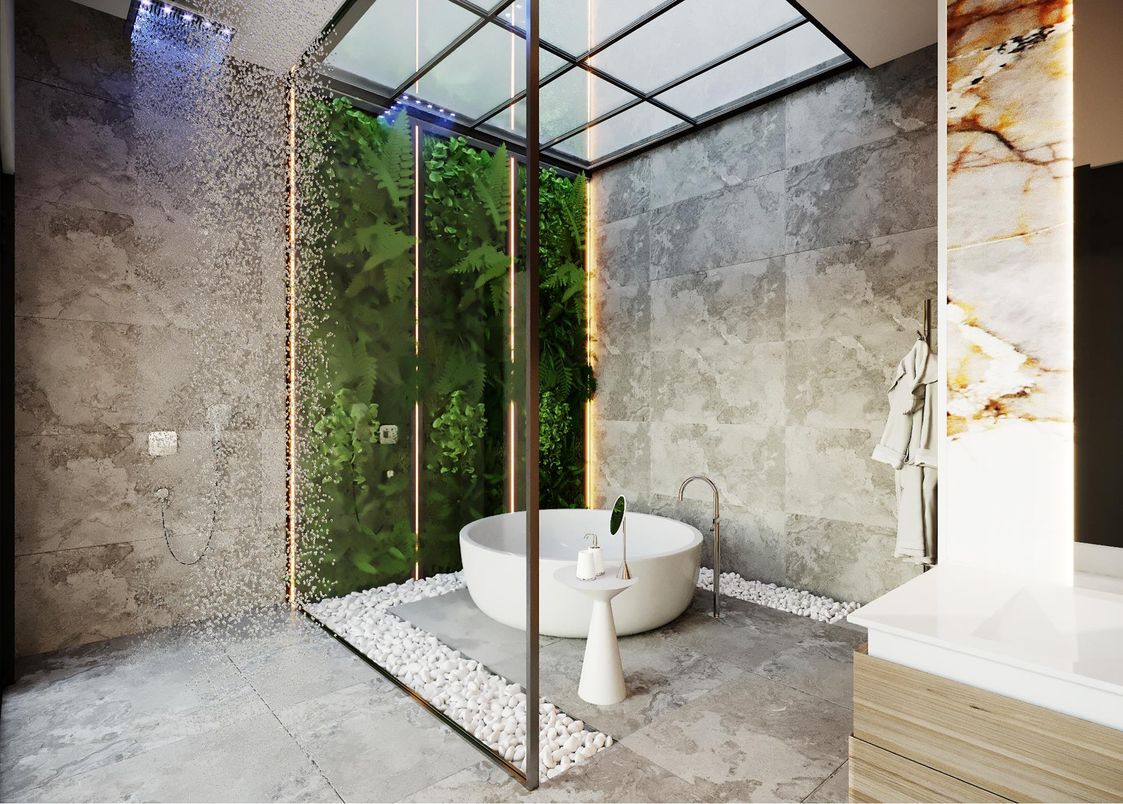 Bathroom, Free Standing Baths, Glass Shower, Interior