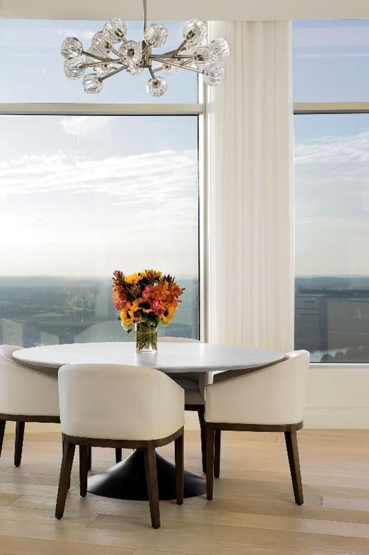 Dining room, Interior, Pendant Lights, Wood Texture Flooring