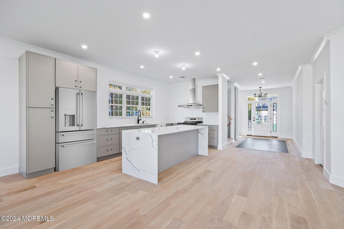 Interior, Kitchen, Pendant Lights, Recessed Lighting, Wood Texture Flooring