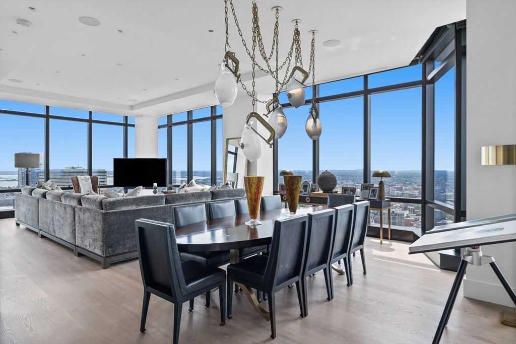 Dining room, Interior, Living room, Pendant Lights, Recessed Lighting, Water, Wood Texture Flooring