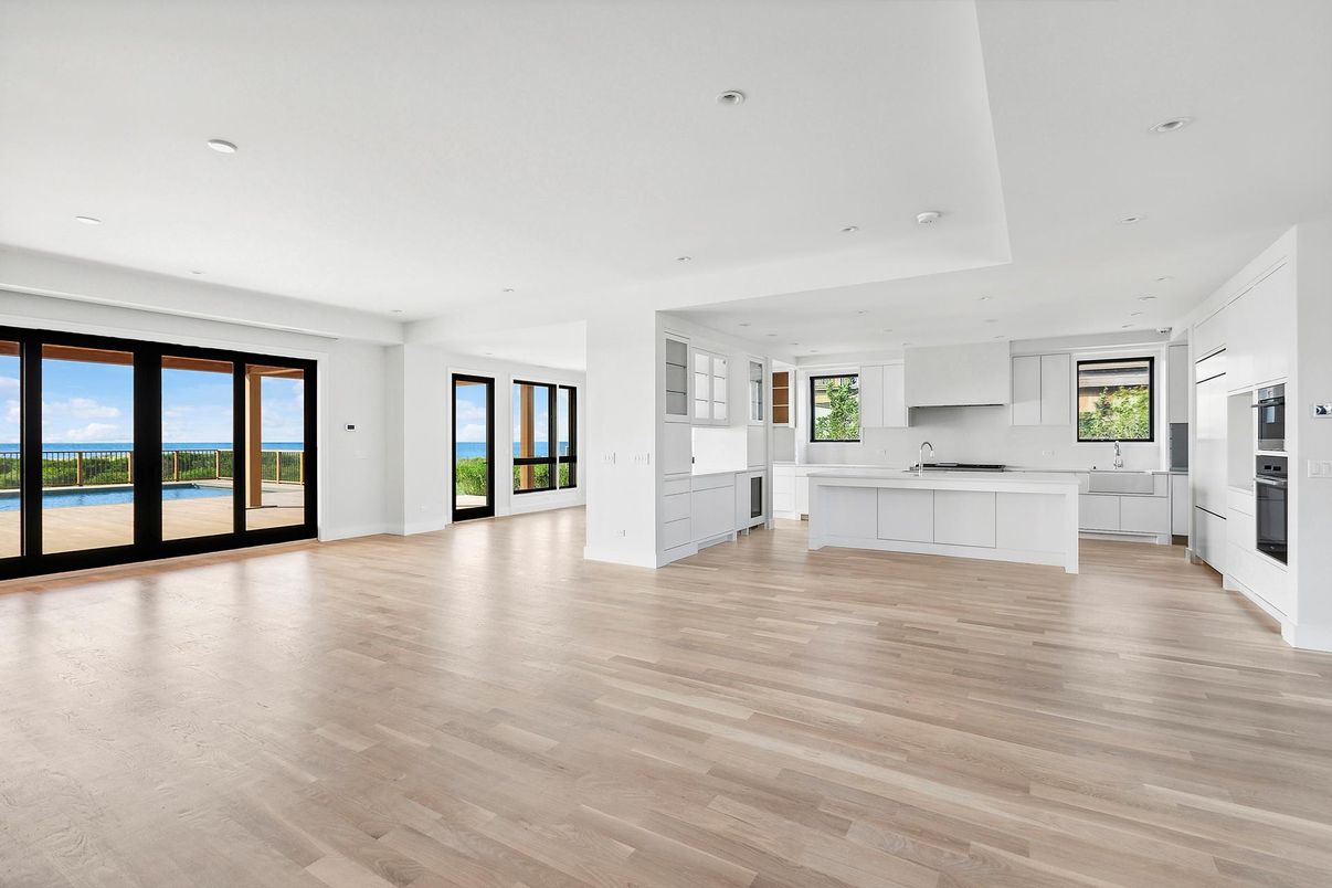 Empty room, Interior, Kitchen, Recessed Lighting, Wood Texture Flooring