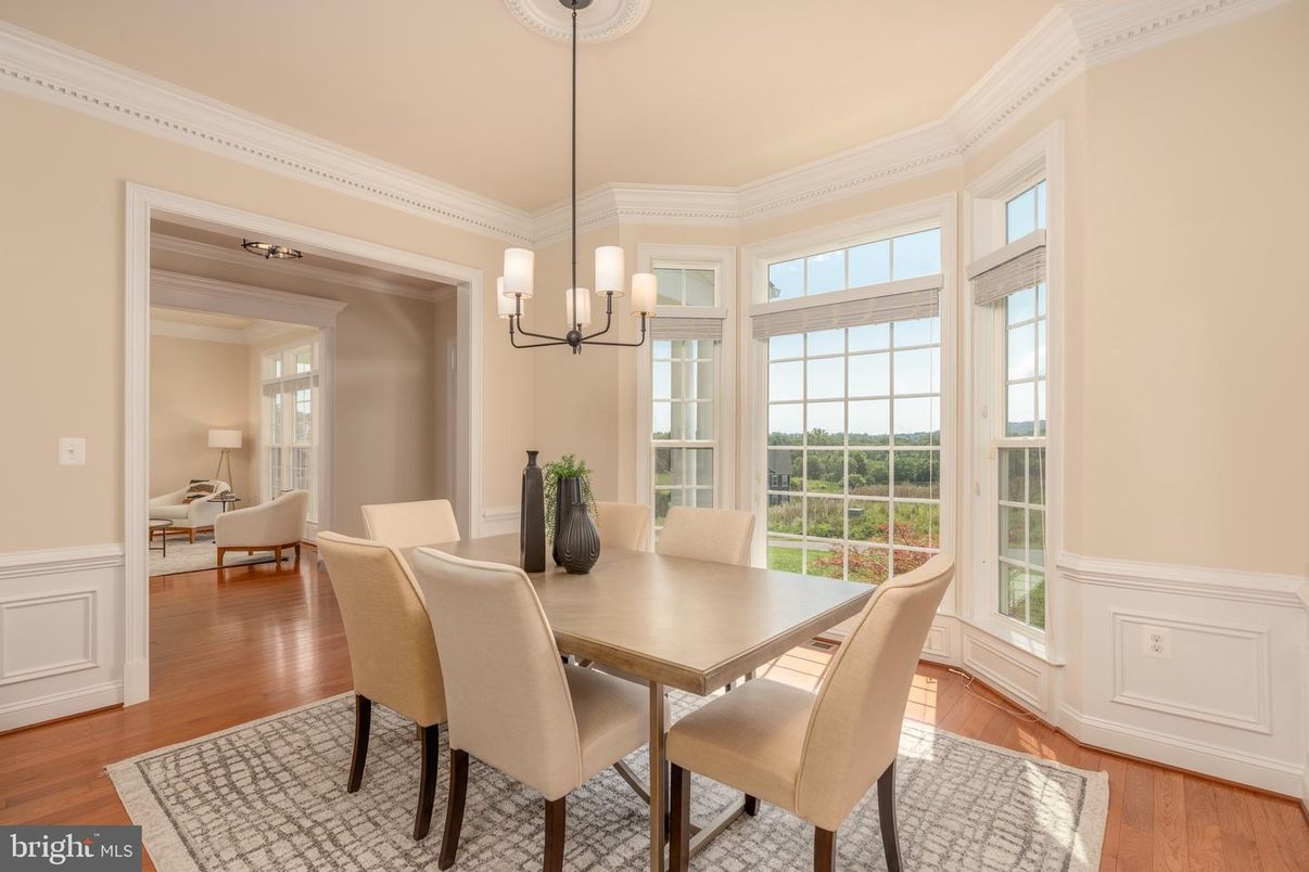Dining room, Interior, Pendant Lights, Wood Texture Flooring