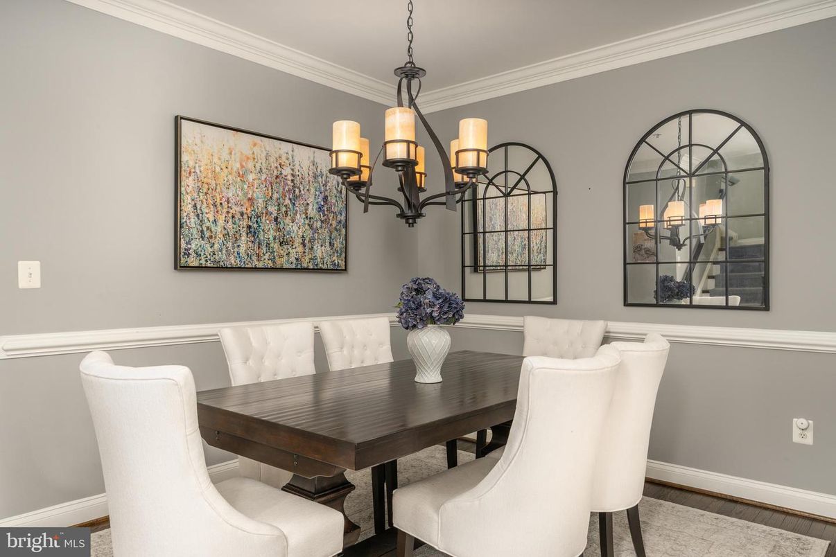 Chandelier, Dining room, Interior, Wood Texture Flooring
