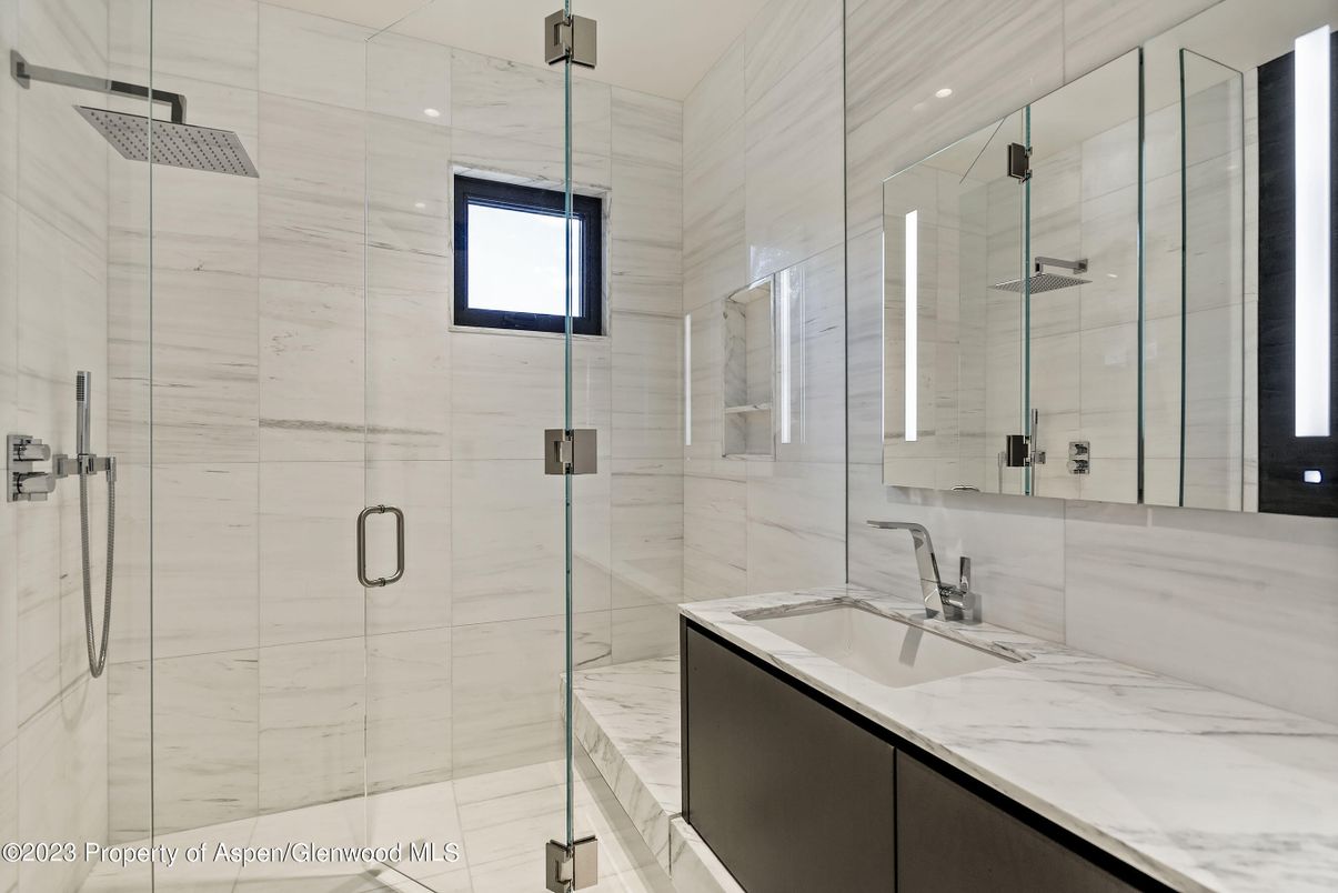 Bathroom, Glass Shower, Interior, Marble Walls