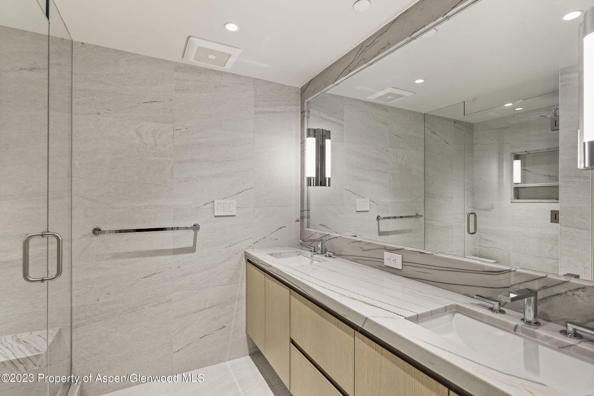 Bathroom, Dual Sink Vanities, Glass Shower, Interior, Recessed Lighting