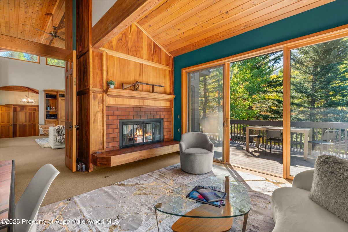 Fireplace, Interior, Living room, Pendant Lights, Wooden Ceilings, Wooden Walls