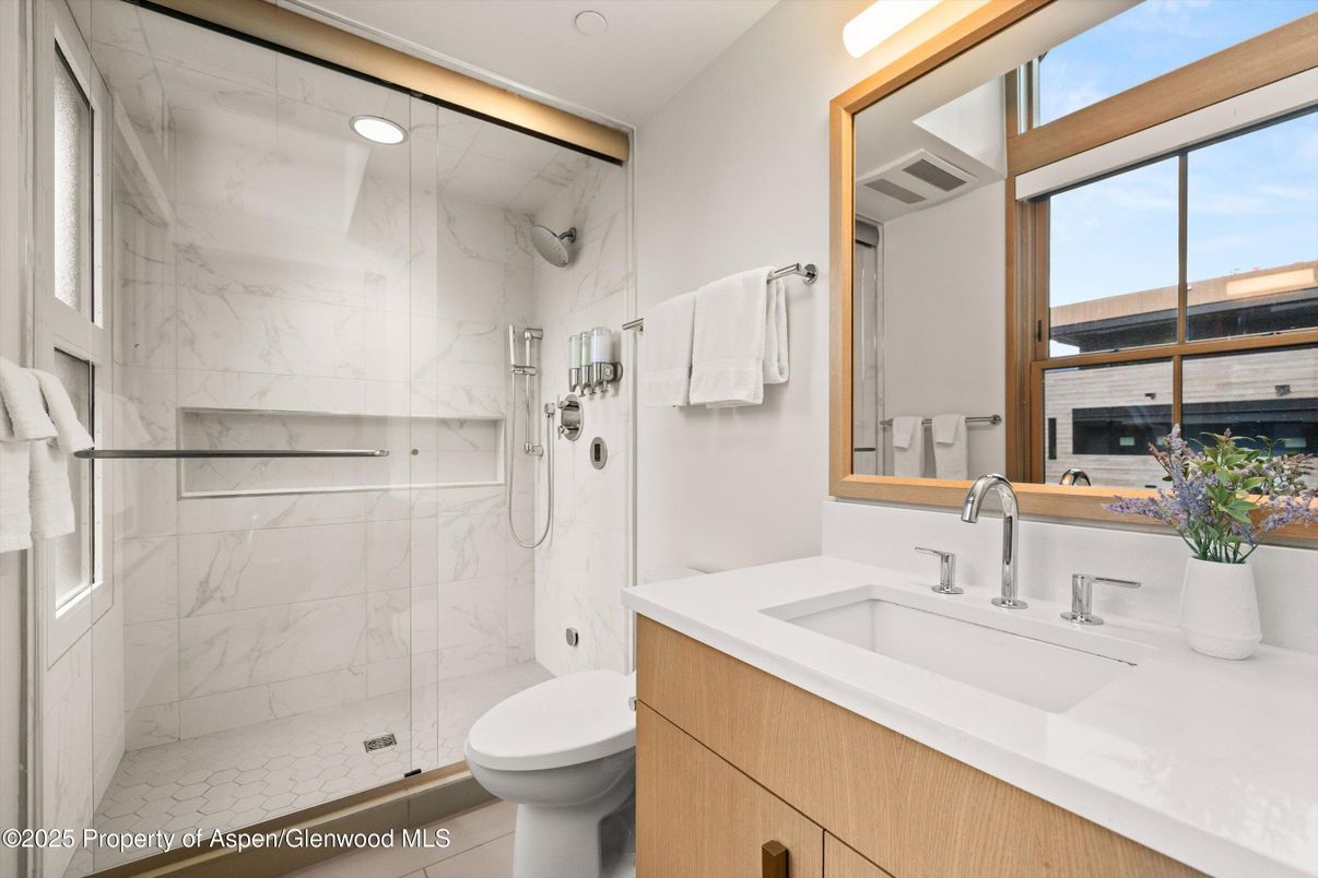 Bathroom, Glass Shower, Interior, Marble Walls, Recessed Lighting