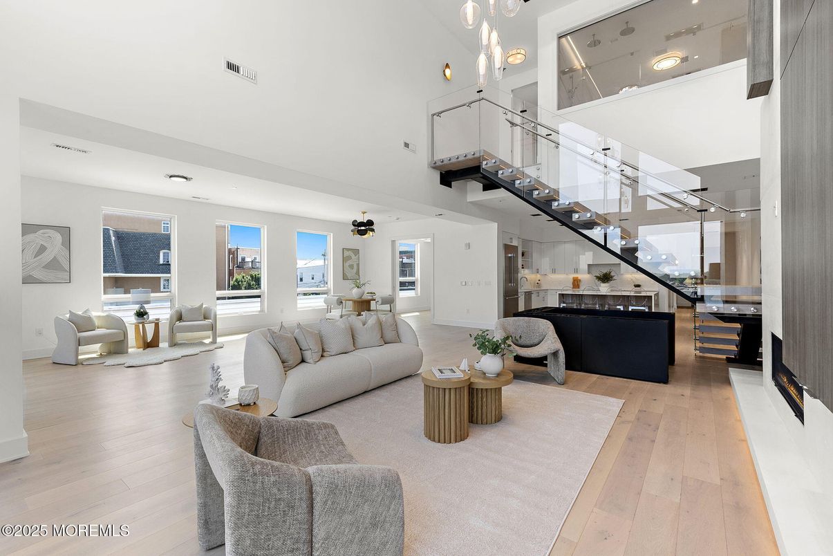 Interior, Living room, Pendant Lights, Recessed Lighting, Wood Texture Flooring