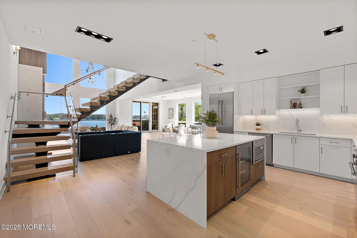 Interior, Kitchen, Living room, Pendant Lights, Recessed Lighting, Stainless Steel Appliances, Wood Texture Flooring