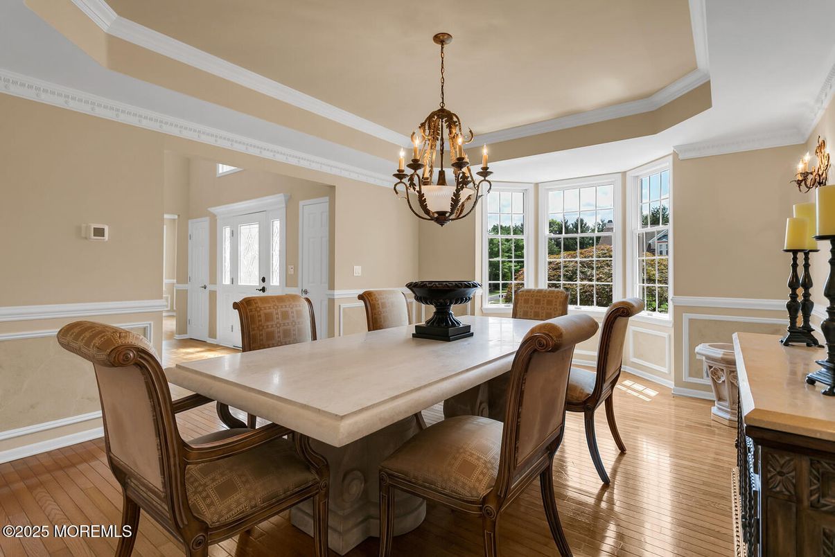 Chandelier, Dining room, Interior, Wood Texture Flooring