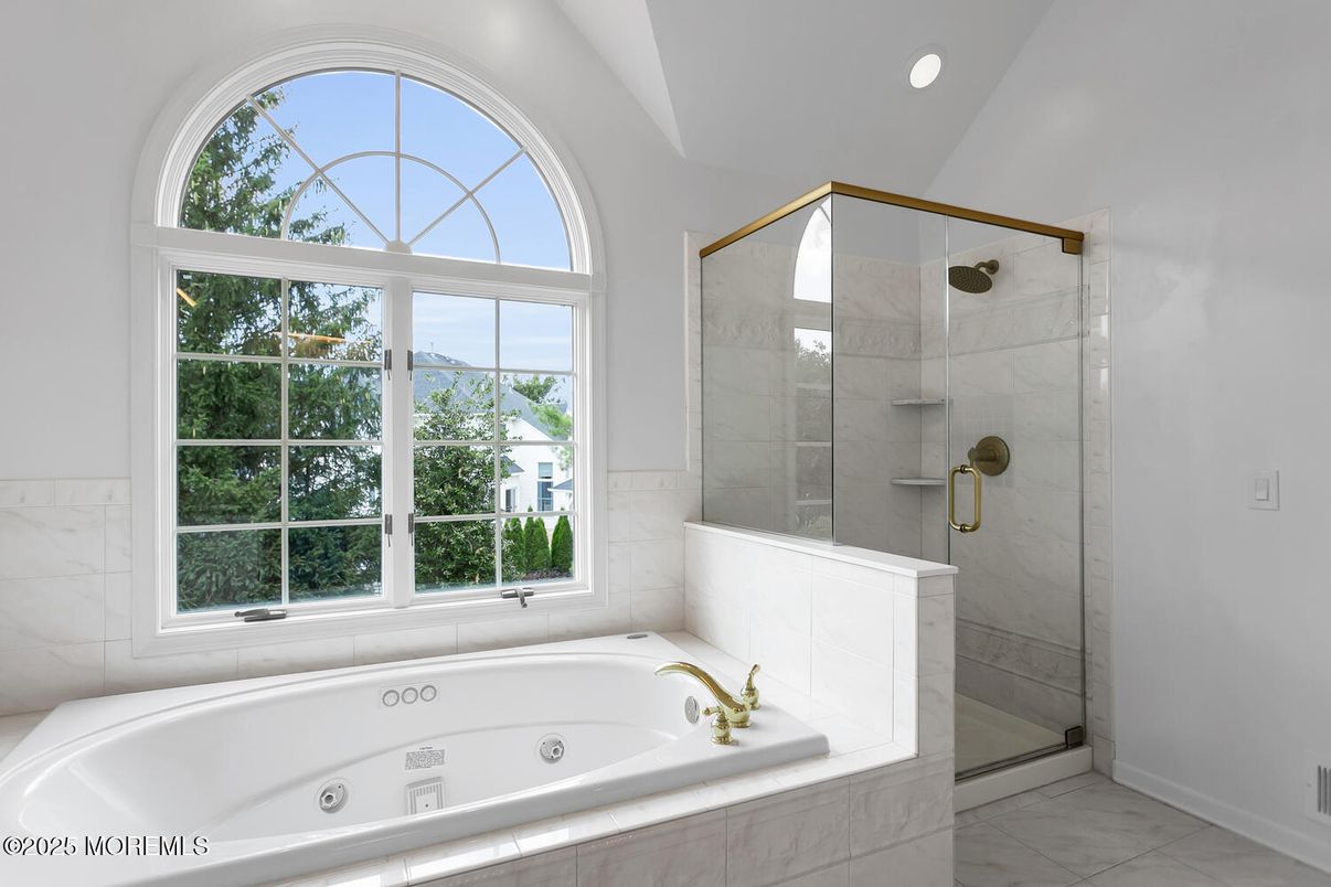 Bathroom, Glass Shower, Interior, Marble Walls, Recessed Lighting