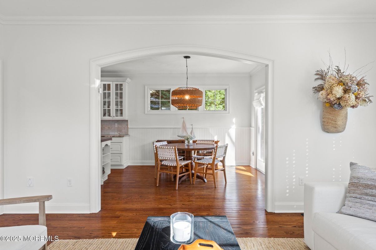Dining room, Interior, Pendant Lights, Wood Texture Flooring