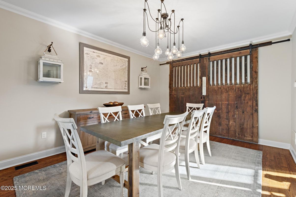 Dining room, Interior, Pendant Lights, Wood Texture Flooring