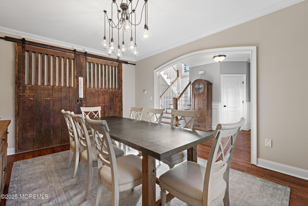 Dining room, Interior, Pendant Lights, Wood Texture Flooring