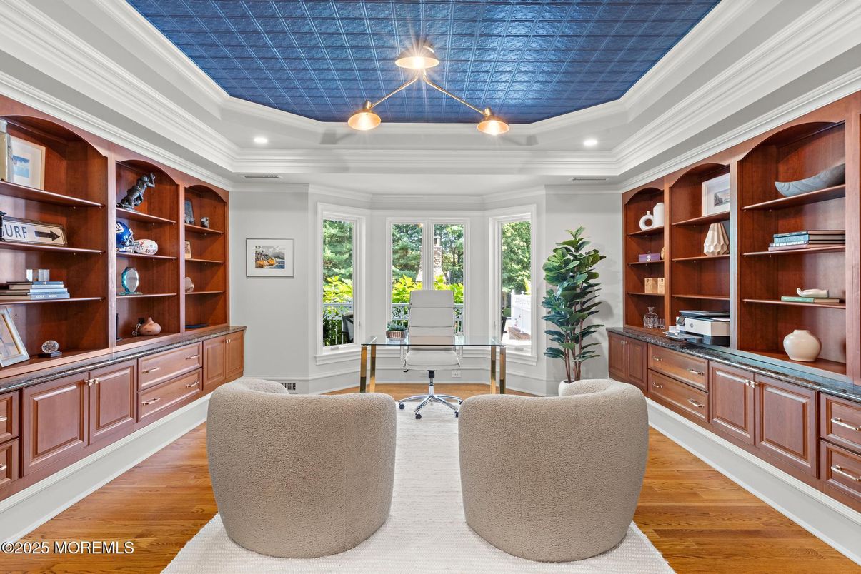 Home Office, Interior, Pendant Lights, Recessed Lighting, Wood Texture Flooring