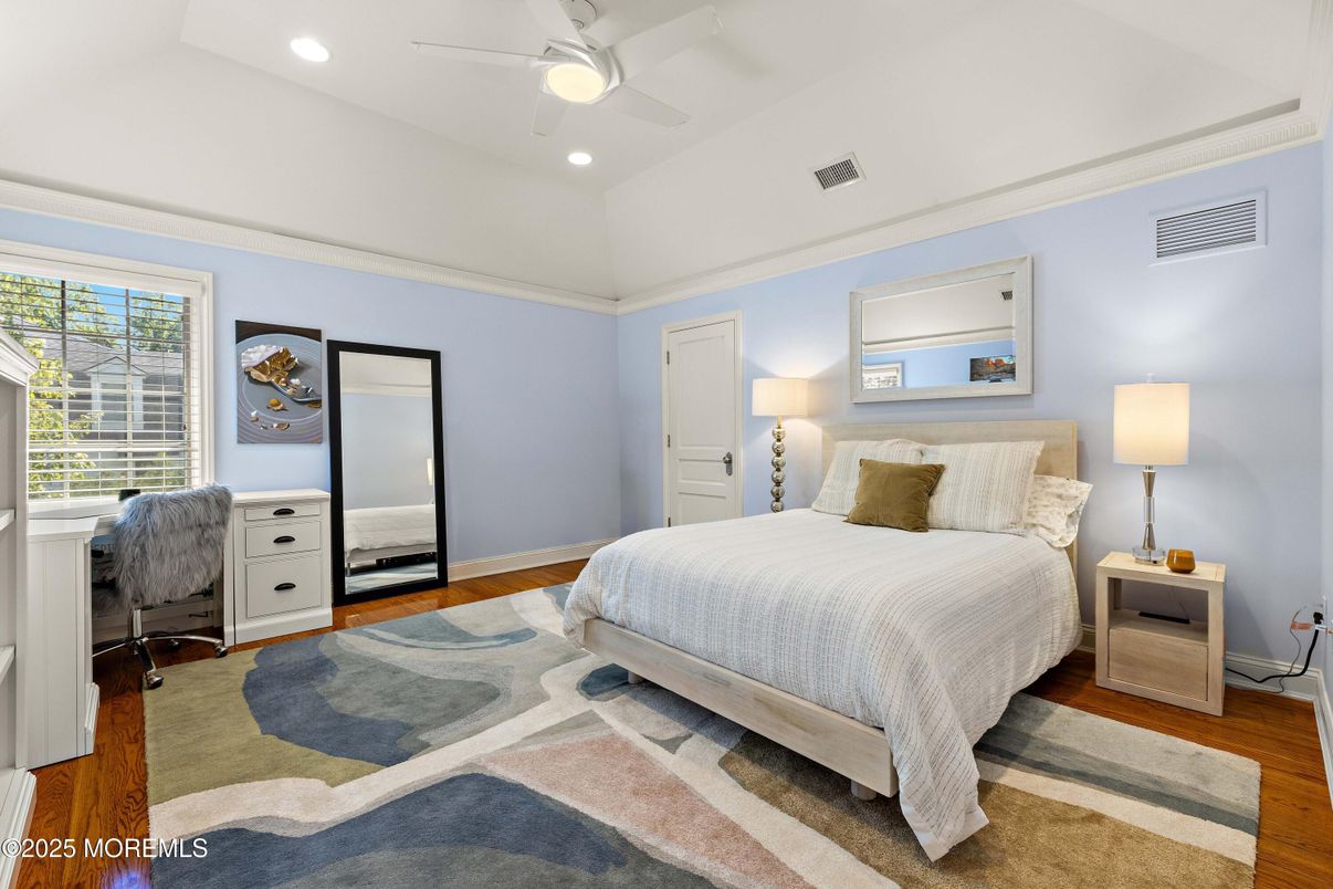 Bedroom, Home Office, Interior, Recessed Lighting, Wood Texture Flooring