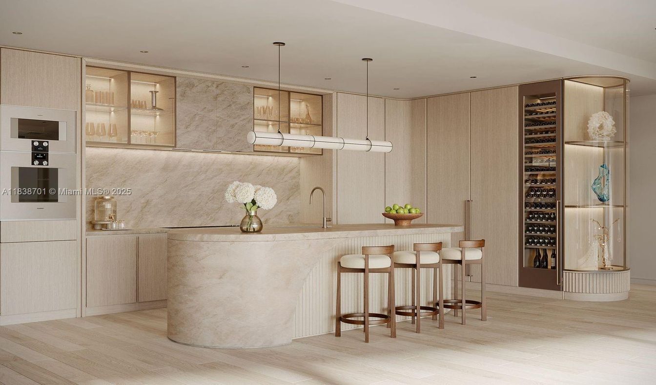 Interior, Kitchen, Pendant Lights, Recessed Lighting, Wine Storage, Wood Texture Flooring