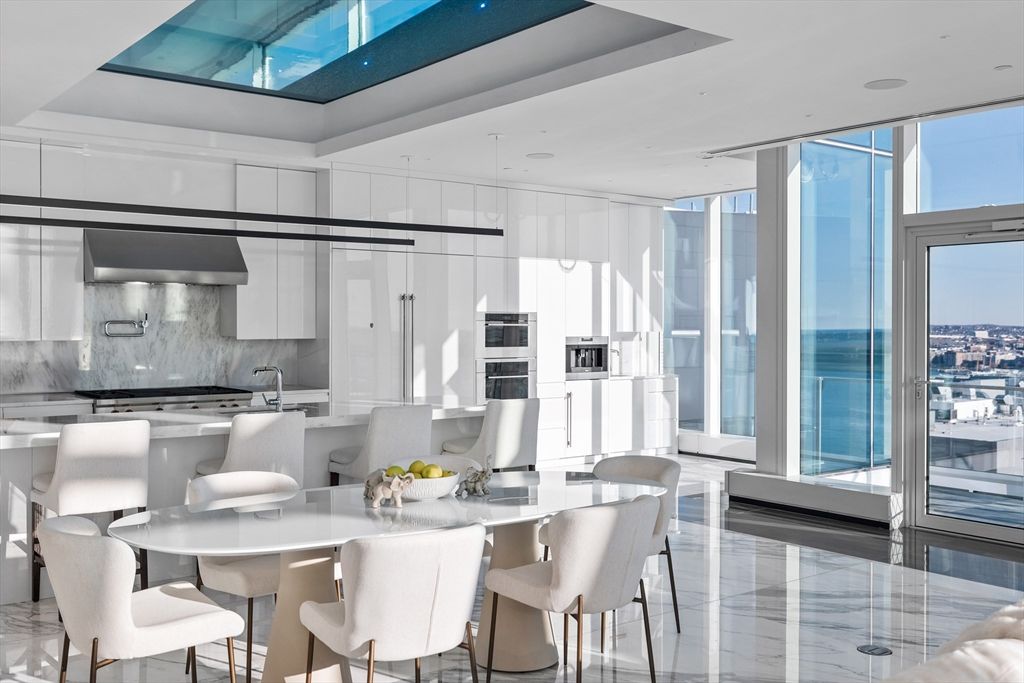 Dining room, Interior, Kitchen, Pendant Lights, Stainless Steel Appliances, Water